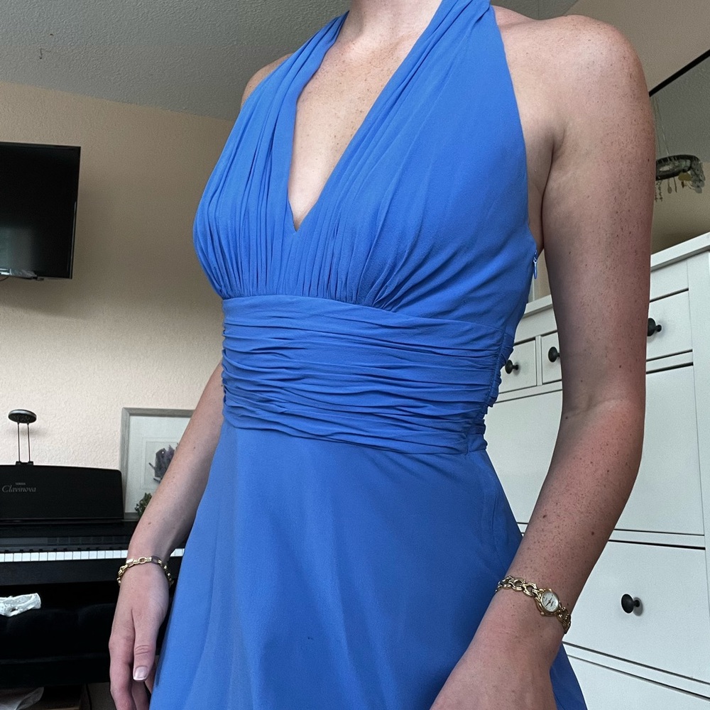 Donna Morgan blue silk lining midi dress